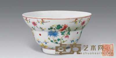 清道光 粉彩花卉纹束腰碗 直径11cm